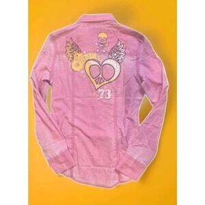 Sinful By Affliction Dead Srock Maven Pearl Snap Rhinestones Pink Small Cr2 New